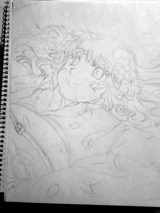 floating sakura sketch rough